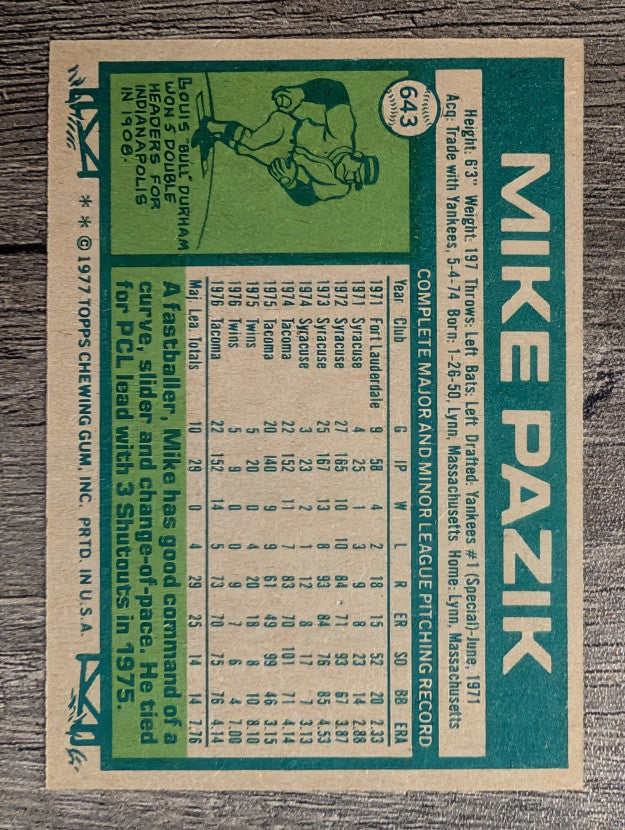 1977 Topps #643 Mike Pazik (NM)
