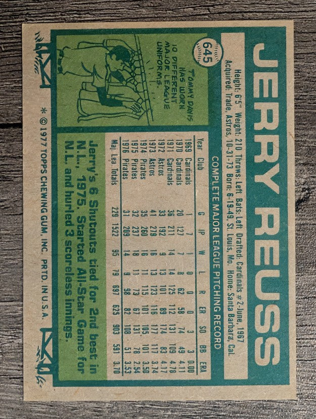 1977 Topps #645 Jerry Reuss (EXMT)