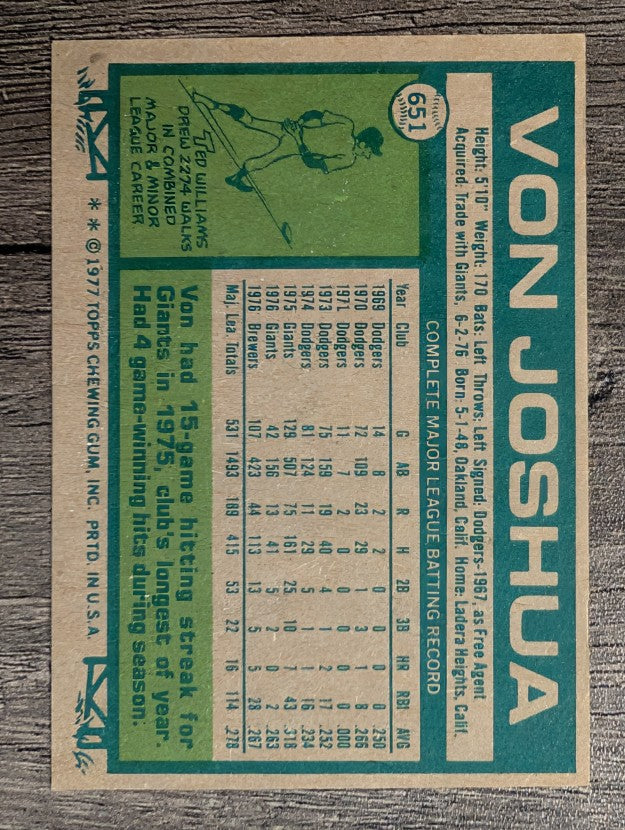 1977 Topps #651 Von Joshua (EX)