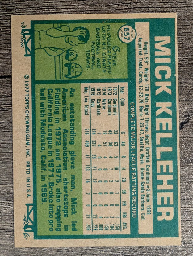 1977 Topps #657 Mick Kelleher RC (EXMT)