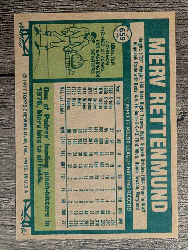 1977 Topps #659 Merv Rettenmund (EXMT)