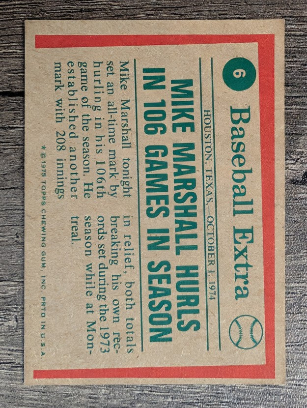 1975 Topps Mini #6 Mike Marshall HL (EXMT)