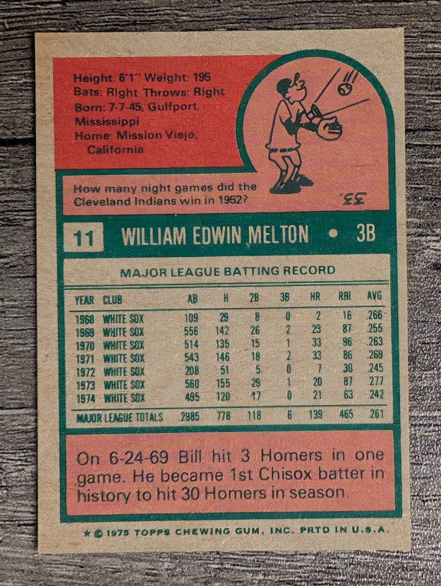 1975 Topps Mini #11 Bill Melton (NM)