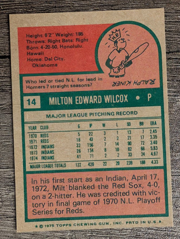 1975 Topps Mini #14 Milt Wilcox (EXMT)