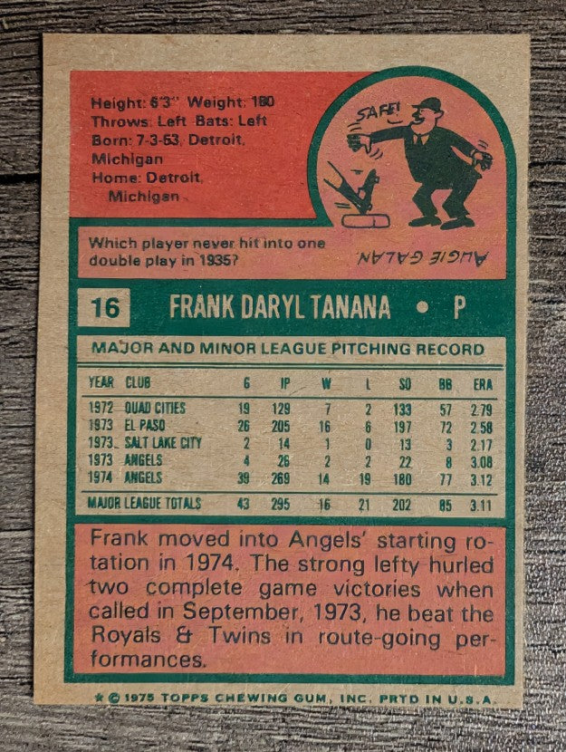 1975 Topps Mini #16 Frank Tanana (FACTORY SHORT)