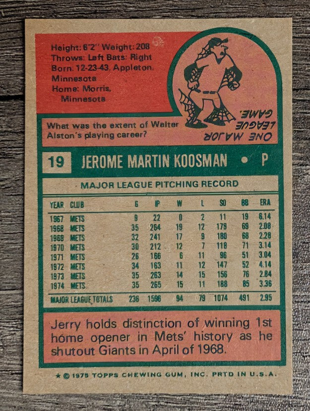 1975 Topps Mini #19 Jerry Koosman (EXMT)