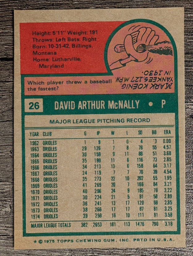 1975 Topps Mini #26 Dave McNally (NM)