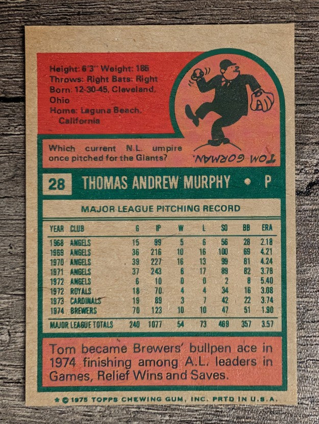 1975 Topps Mini #28 Tom Murphy (NM)