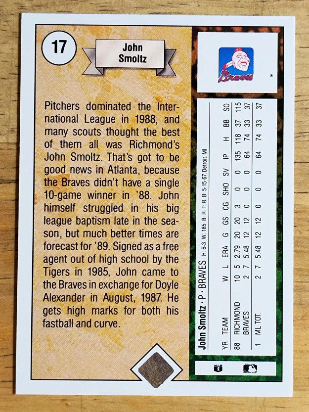 1989 Upper Deck #17 John Smoltz RC