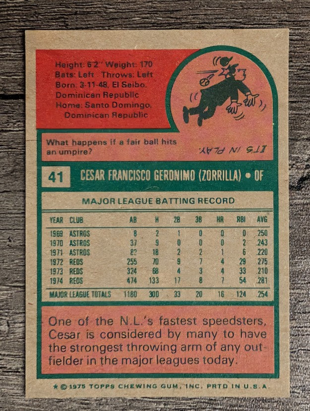 1975 Topps Mini #41 Cesar Geronimo (NM)