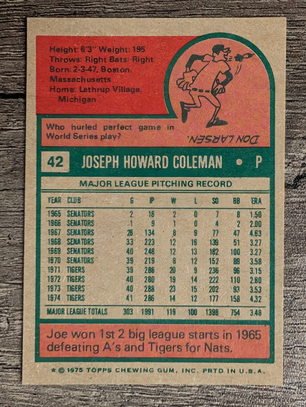 1975 Topps Mini #42 Joe Coleman (NM)