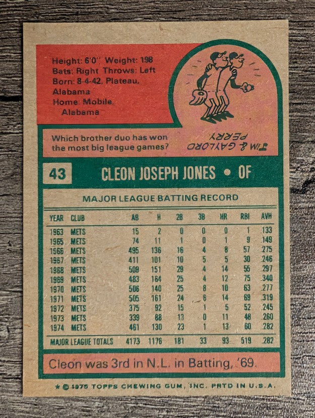 1975 Topps Mini #43 Cleon Jones (EXMT)