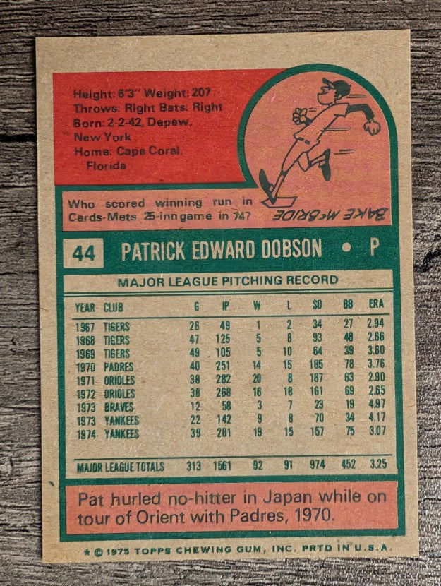 1975 Topps Mini #44 Pat Dobson (NM)