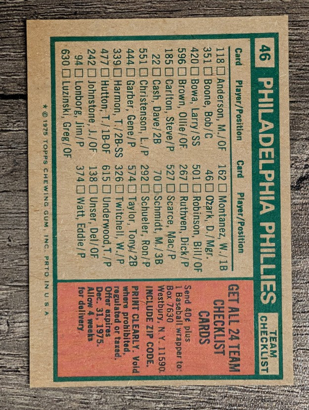 1975 Topps Mini #46 Philadelphia Phillies CL/Danny Ozark MG (NMMT)