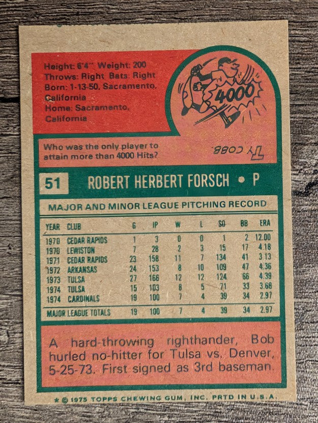 1975 Topps Mini #51 Bob Forsch RC (NM)