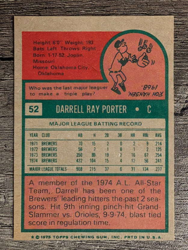 1975 Topps Mini #52 Darrell Porter (EXMT)