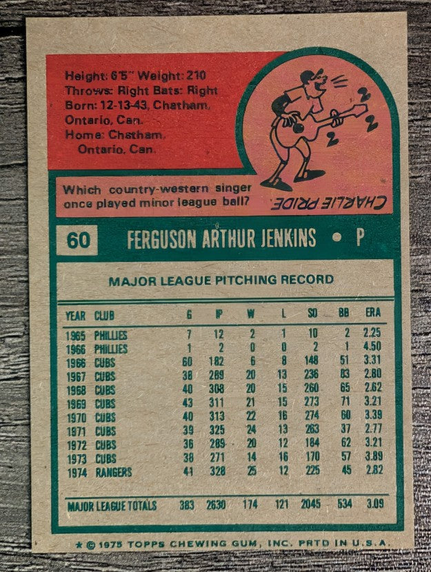 1975 Topps Mini #60 Fergie Jenkins (EXMT)
