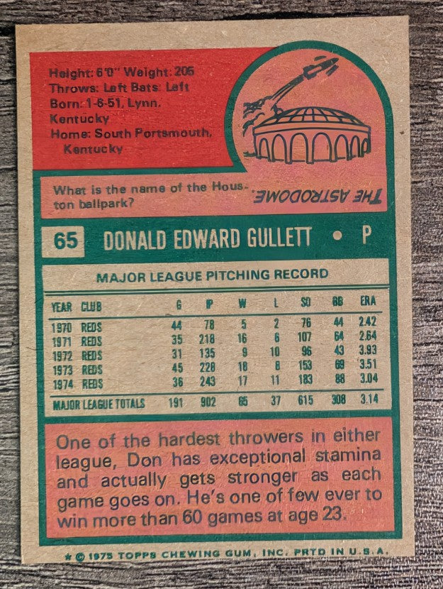 1975 Topps Mini #65 Don Gullett (FACTORY SHORT)