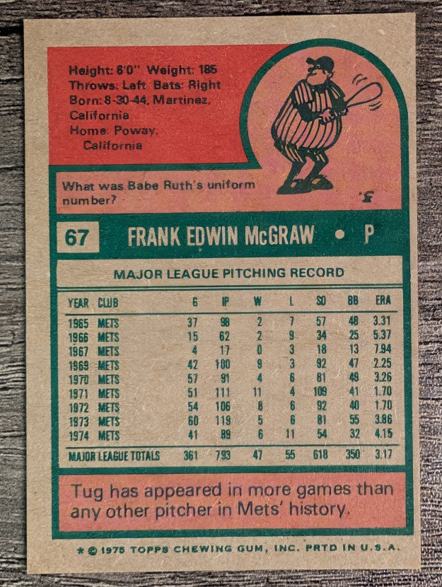 1975 Topps Mini #67 Tug McGraw (EXMT)