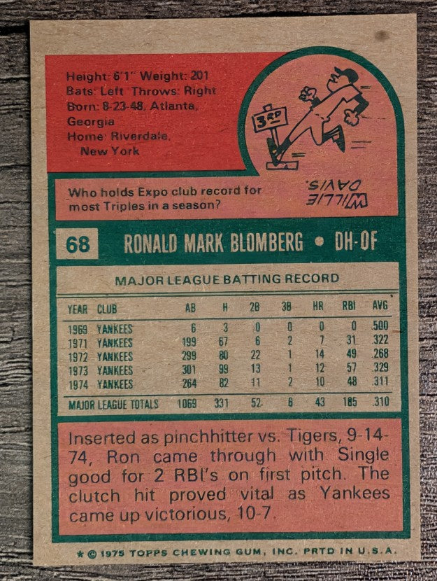 1975 Topps Mini #68 Ron Blomberg (EXMT)