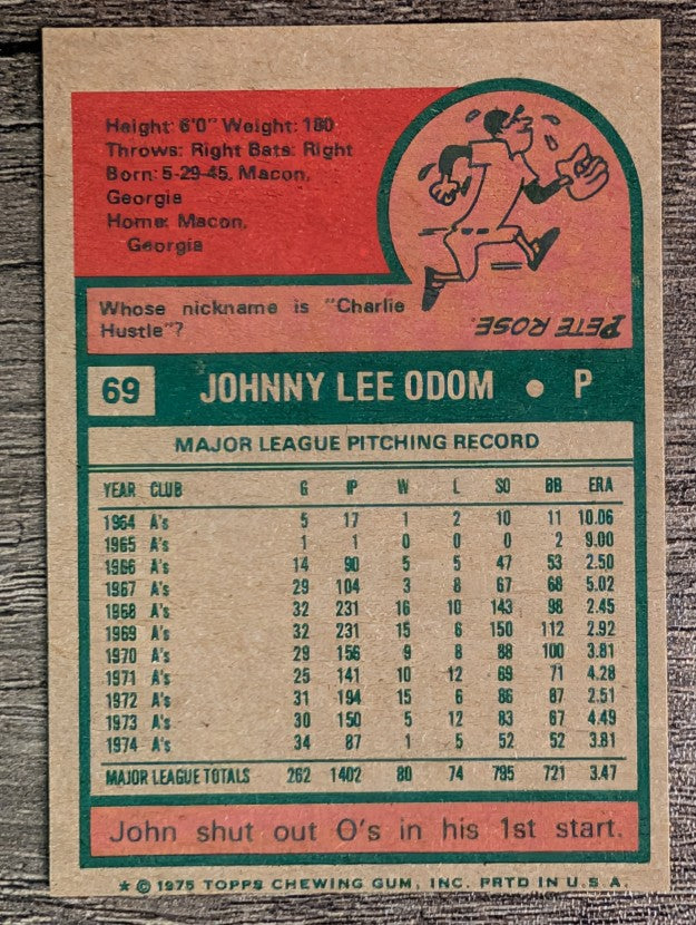 1975 Topps Mini #69 John Odom (EXMT)