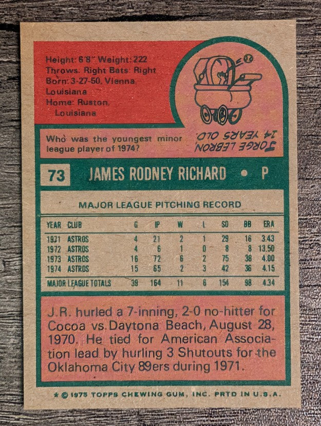 1975 Topps Mini #73 J.R. Richard (NM)