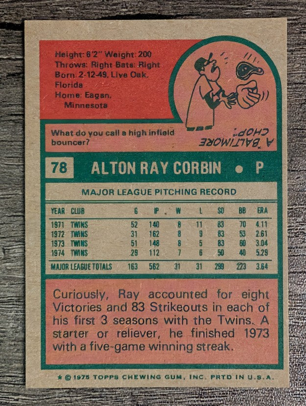 1975 Topps Mini #78 Ray Corbin (EXMT)
