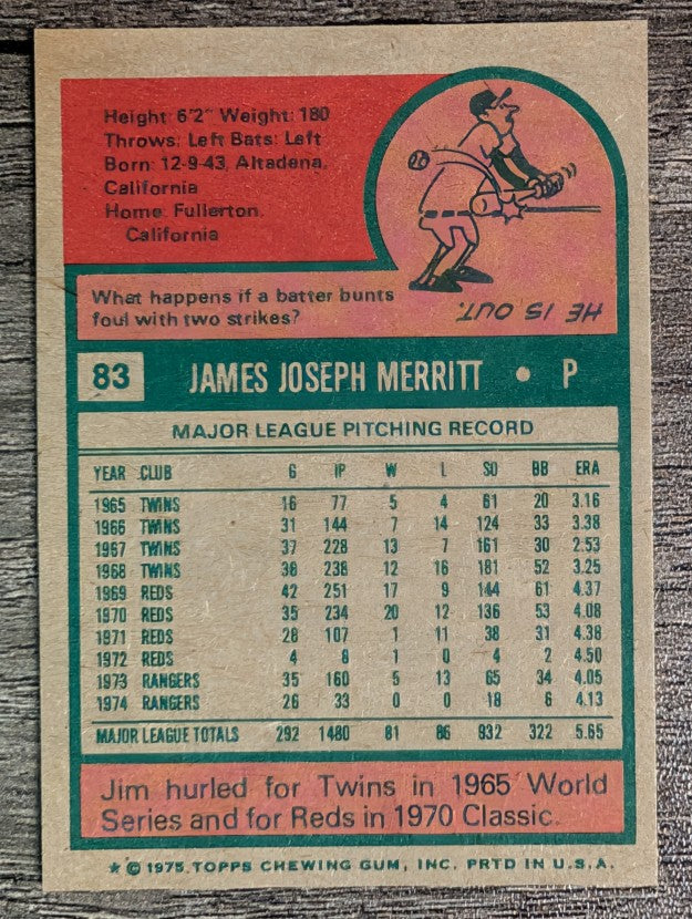 1975 Topps Mini #83 Jim Merritt (MINT)