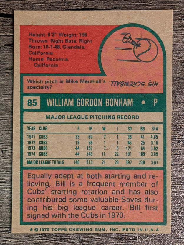 1975 Topps Mini #85 Bill Bonham (EXMT)
