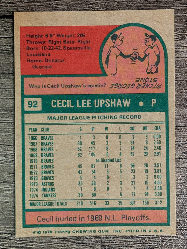 1975 Topps Mini #92 Cecil Upshaw (NMMT)