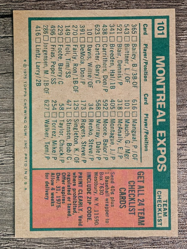 1975 Topps Mini #101 Montreal Expos CL/Gene Mauch MG (NMMT)