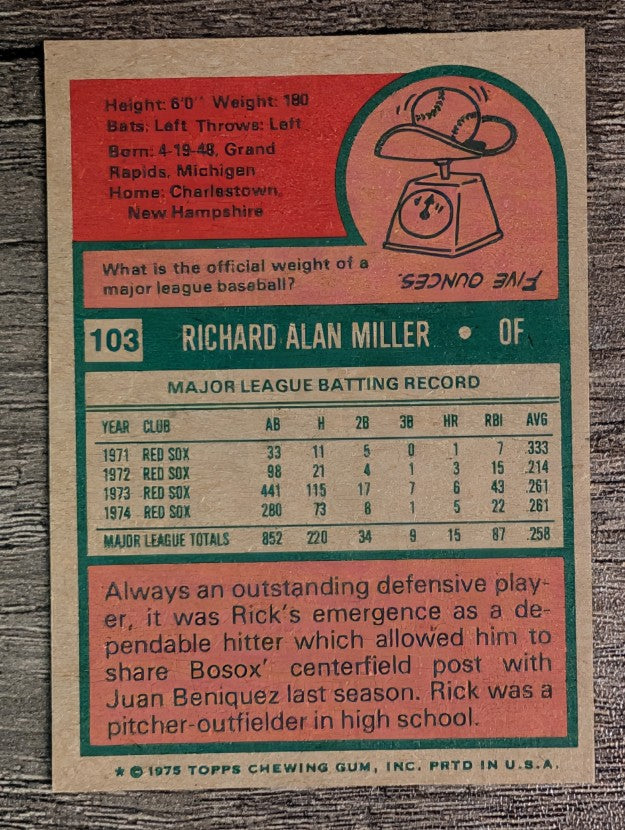 1975 Topps Mini #103 Rick Miller (NMMT)