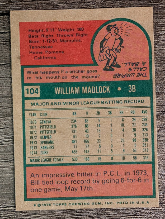 1975 Topps Mini #104 Bill Madlock (EX)