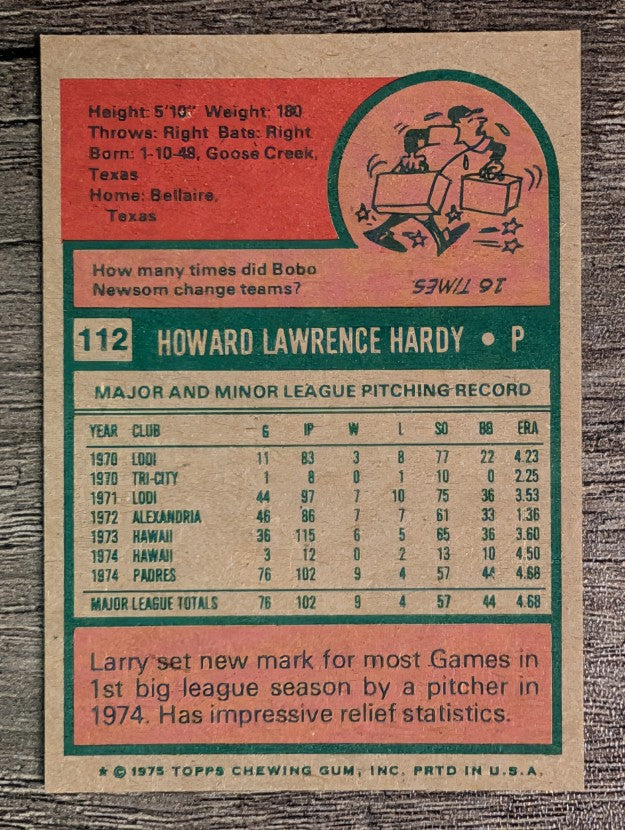 1975 Topps Mini #112 Larry Hardy RC (NMMT)