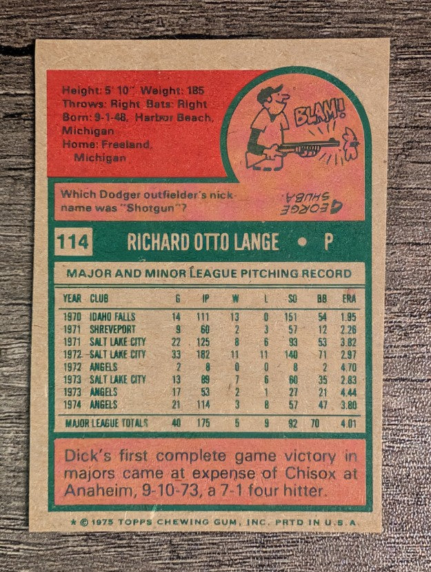 1975 Topps Mini #114 Dick Lange (EXMT)