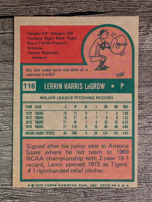 1975 Topps Mini #116 Lerrin LaGrow (FACTORY SHORT)