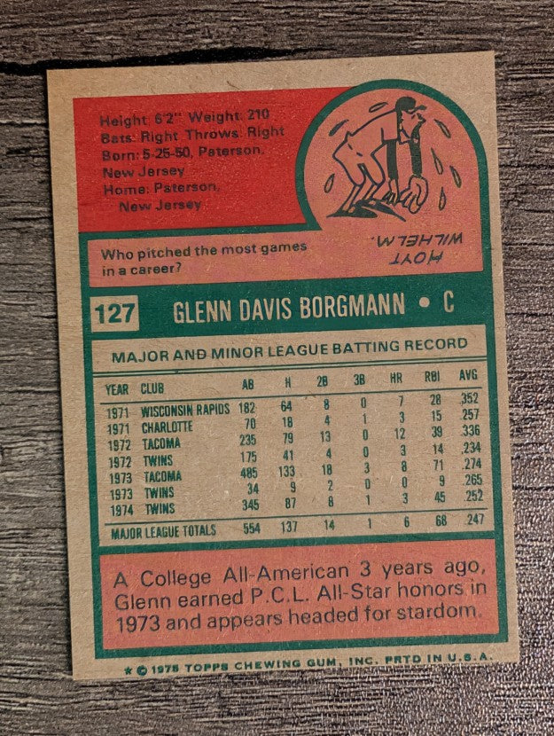 1975 Topps Mini #127 Glenn Borgmann (FACTORY SHORT)
