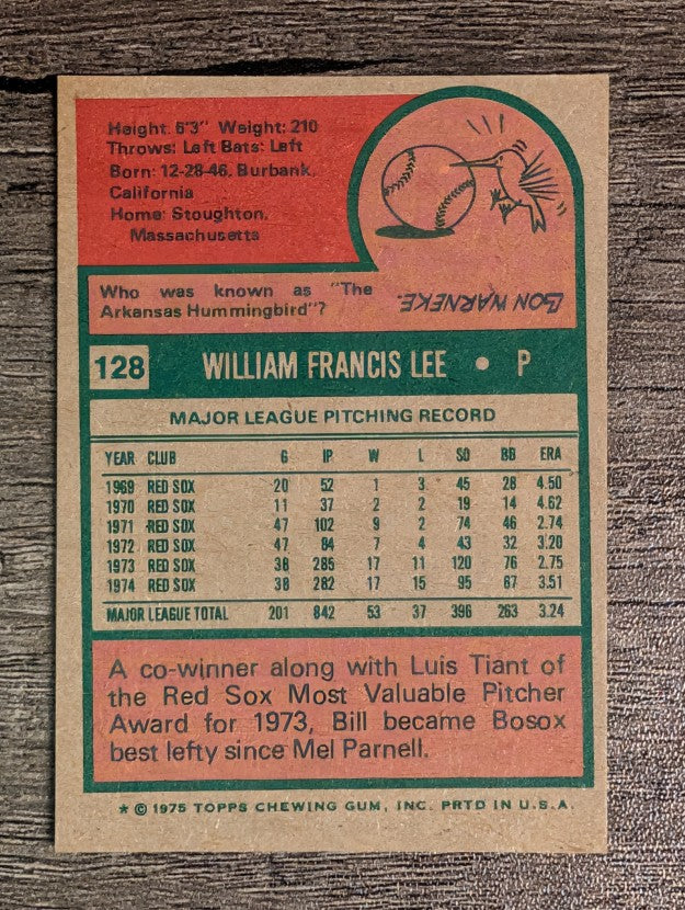 1975 Topps Mini #128 Bill Lee (EXMT)