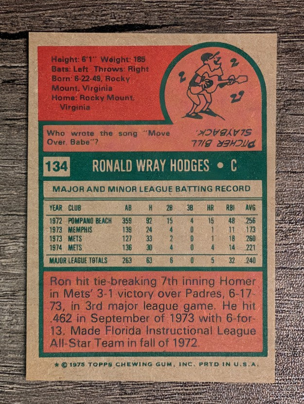 1975 Topps Mini #134 Ron Hodges (NM)