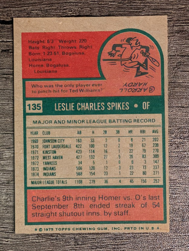 1975 Topps Mini #135 Charlie Spikes (EXMT)