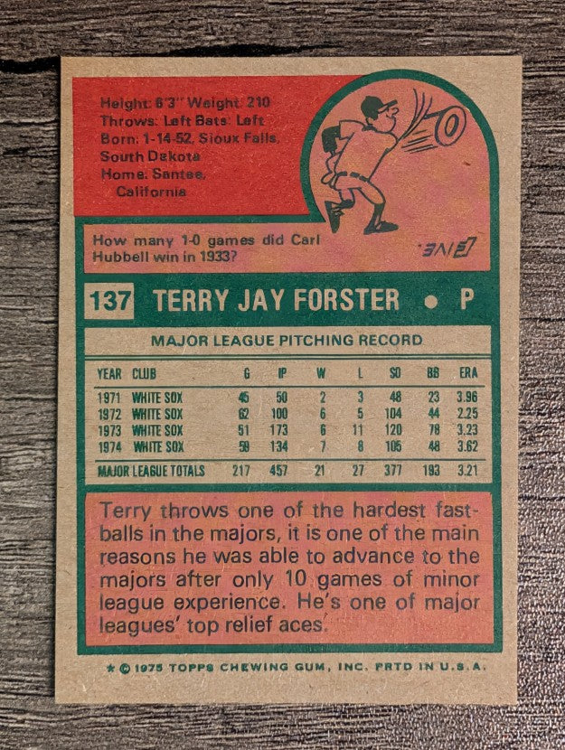 1975 Topps Mini #137 Terry Forster (EXMT)
