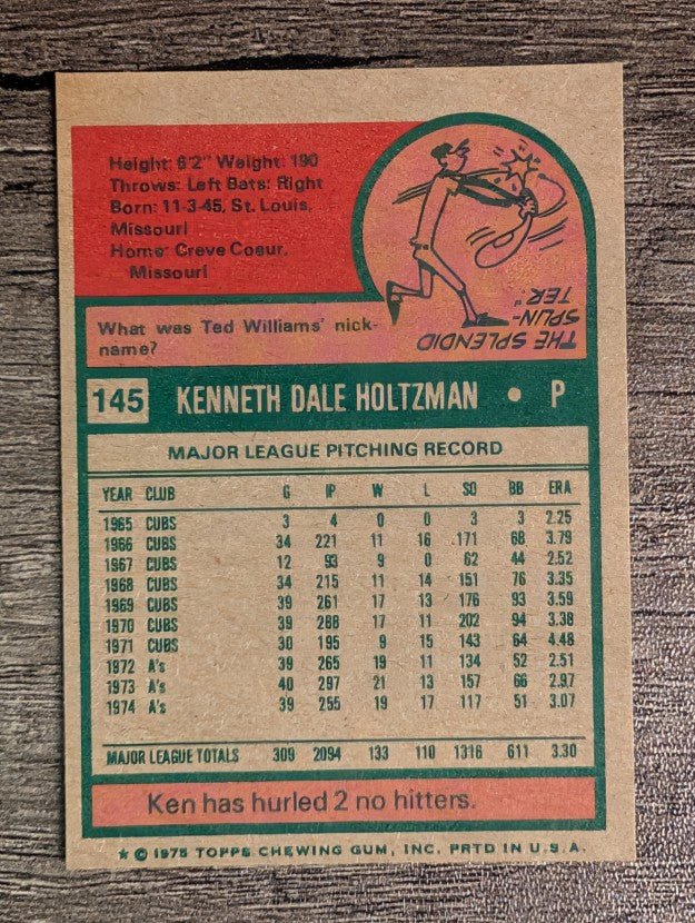1975 Topps Mini #145 Ken Holtzman (NM)
