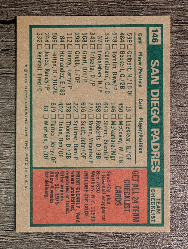 1975 Topps Mini #146 San Diego Padres CL/John McNamara MG (NM)