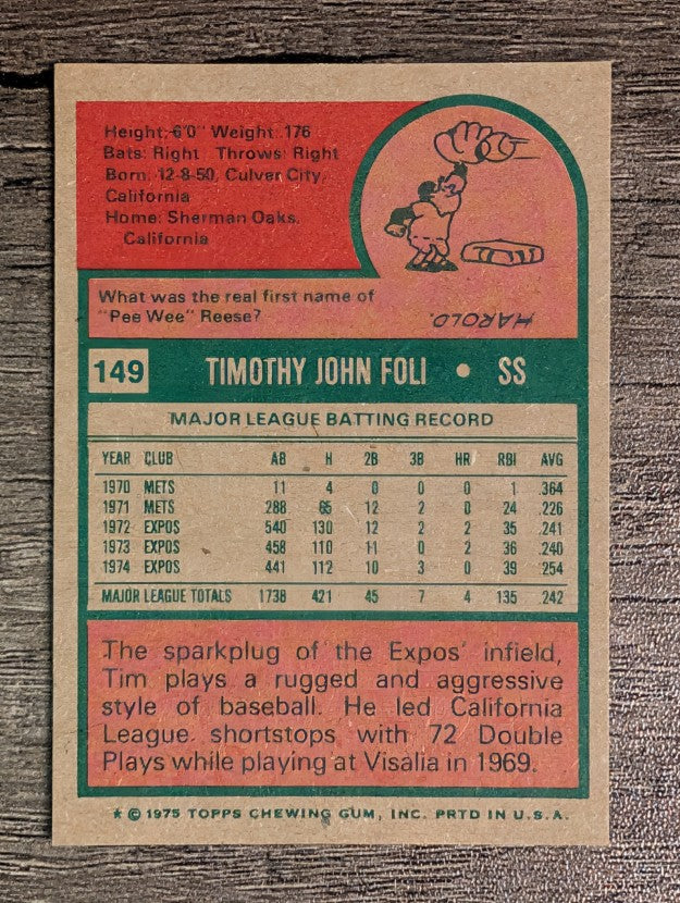 1975 Topps Mini #149 Tim Foli (NM)