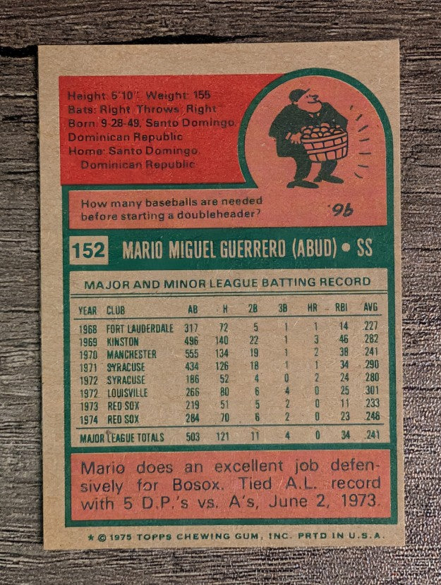 1975 Topps Mini #152 Mario Guerrero (EXMT)