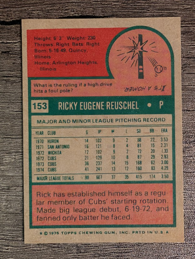 1975 Topps Mini #153 Rick Reuschel (NMMT)