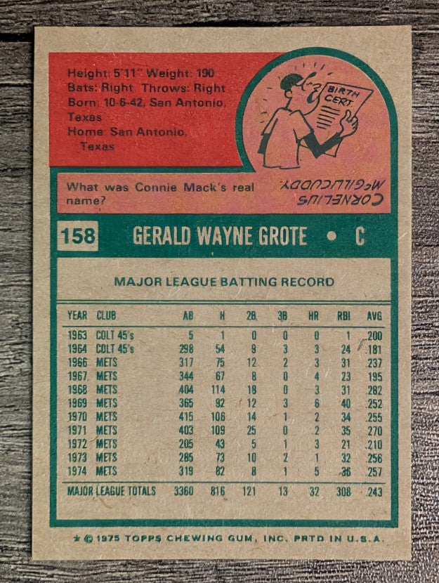 1975 Topps Mini #158 Jerry Grote (MINT)