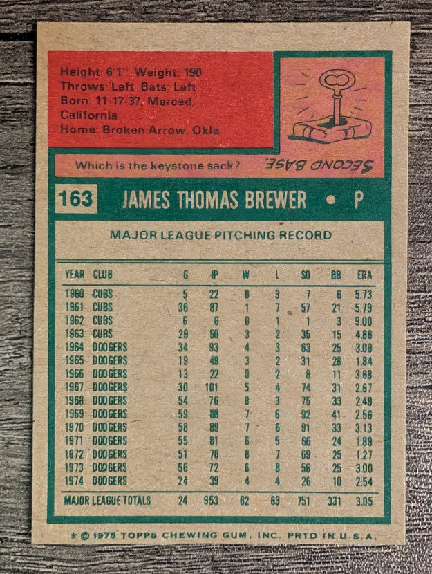 1975 Topps Mini #163 Jim Brewer (NM)