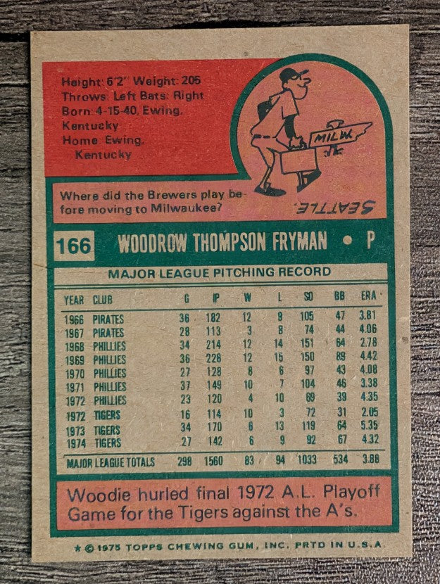 1975 Topps Mini #166 Woodie Fryman (NMMT)