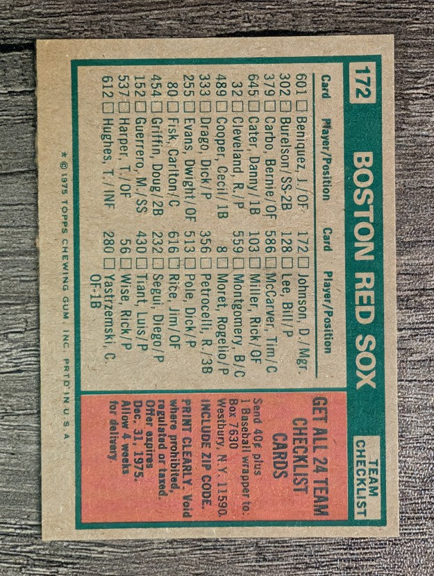1975 Topps Mini #172 Boston Red Sox CL/Darrell Johnson MG (NM)